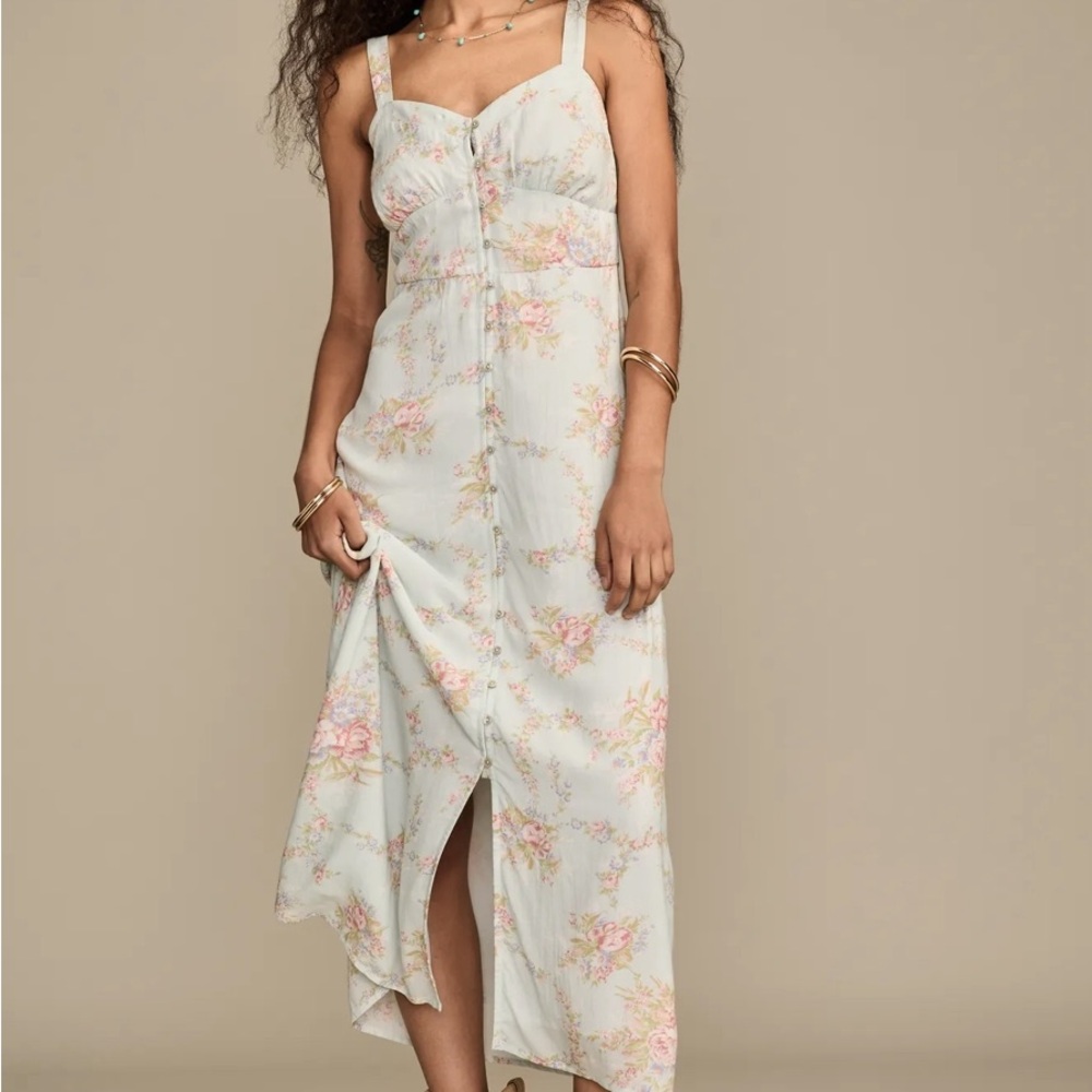 New Lucky Brand Sleeveless Blue Floral Button-Up Midi Dress Size XL